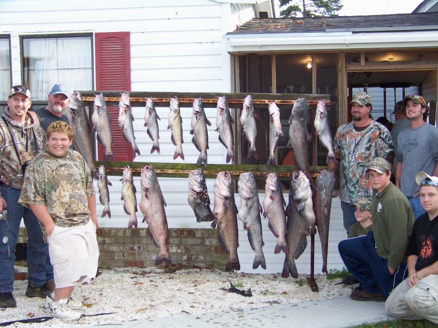 James Bailey and his church group from NC show off some of over 40 fish landed with Capt. Al, Capt. David and myself on 10-25-08.  Big fish was 44lbs. 