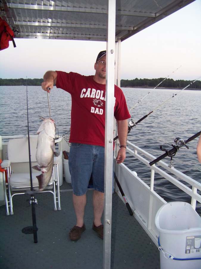 MARK WITH ANOTHER 20 LB.+ CAT.  THIS WAS JUST ONE OF 28 FISH FOR THE EVENING!  6-28-08