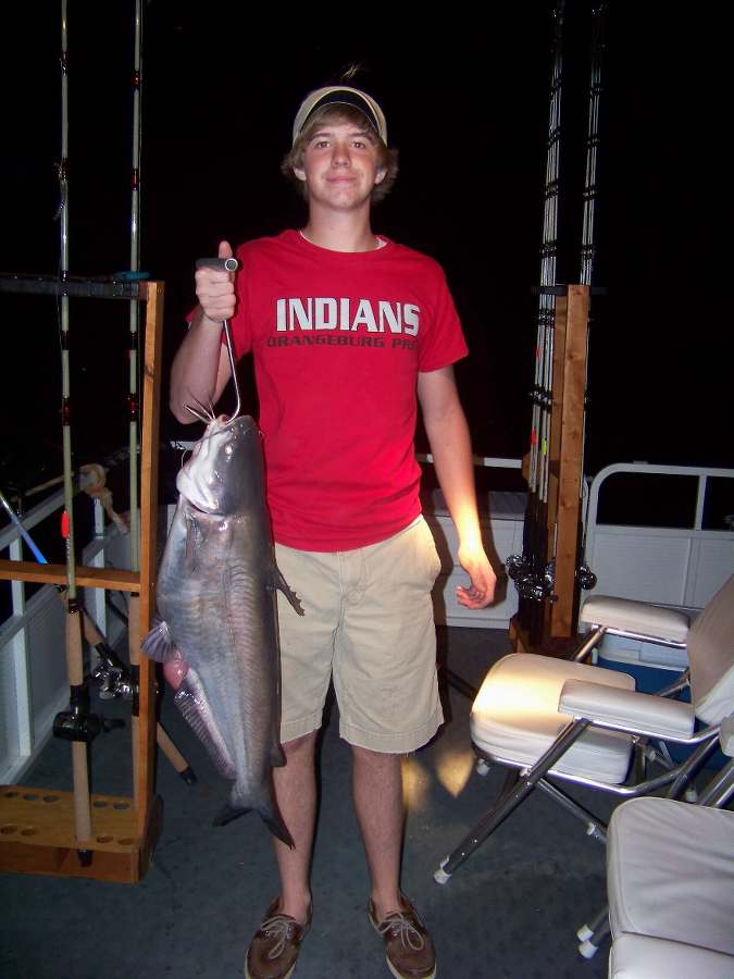 MACK WITH ANOTHER 18 LB. BLUE!  AGAIN, ALL 28 FISH WERE RELEASED ON THIS TRIP!  6-28-08 
