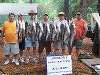 TEDDY, AARON, WAYNE, MARK, SCOTT, AND FREDDIE G. RAN FROM TWO THUNDERSTORMS AND STILL MANAGED TO BOAT 15 FISH ON DAY ONE!  6-20-08