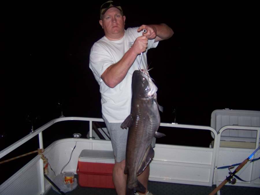 BOBBY WITH THE BIGGEST BLUE OF THE NIGHT AT 25LBS.+  8-16-08